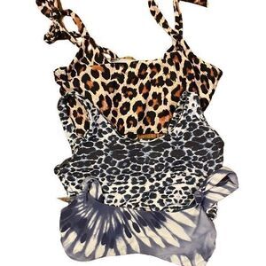 Bundle of Animal Print Swimtops -M/L 3 prints , nylon spandex,bra cups